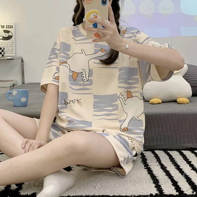 New Pajamas Female Summer Large Size Short-Sleeved Homewear Suit Korean Version 