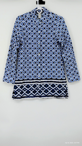 NEW Tommy Bahama Blue White Shibori Plunge Boyfriend Shirt Tunic Roll Tab Medium - Picture 14 of 22