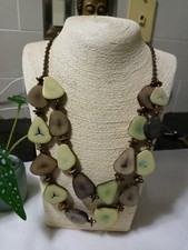 Tagua nut Necklace, 2 Strand, Green Beige, Bronze Beads, Boutique, Handmade