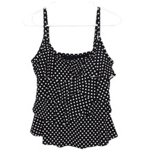 Miraclesuit Womens Tankini Top Swimwear Size 8 Polka Dots Black White Layered