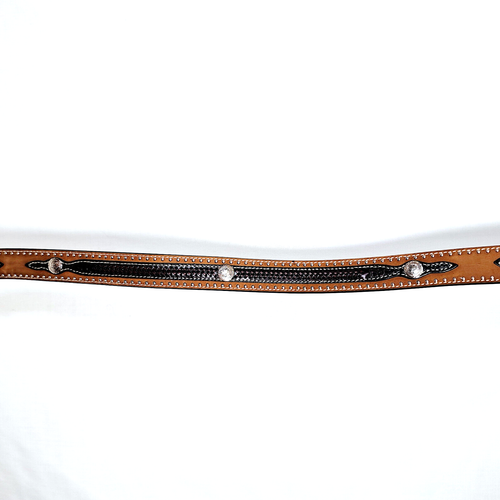 Cavenders Brown Leather Western Belt Basketweave Overlay w/ Rodeo Buckle Size 28 - Picture 3 of 7