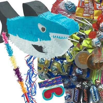Pinata Hai + Maske + Stock + Füllung -Party Kindergeburtstag Geburtstag Haifisch