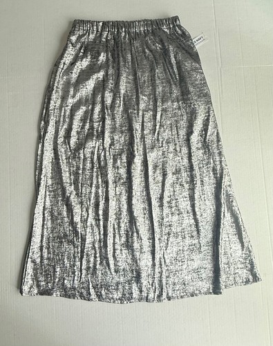 NWT Old Navy Women's Silver Metallic A-line Midi Polyester Skirt Size Medium
