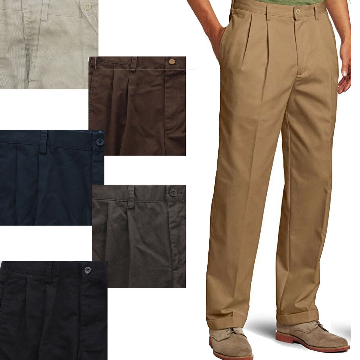 IZOD Mens American Heritage Chino Pleated Front Straight Fit Cuffed Pants