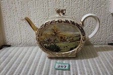 Vintage Sandler Barrel Tea Pot Hunting Scene 1940s Teapot