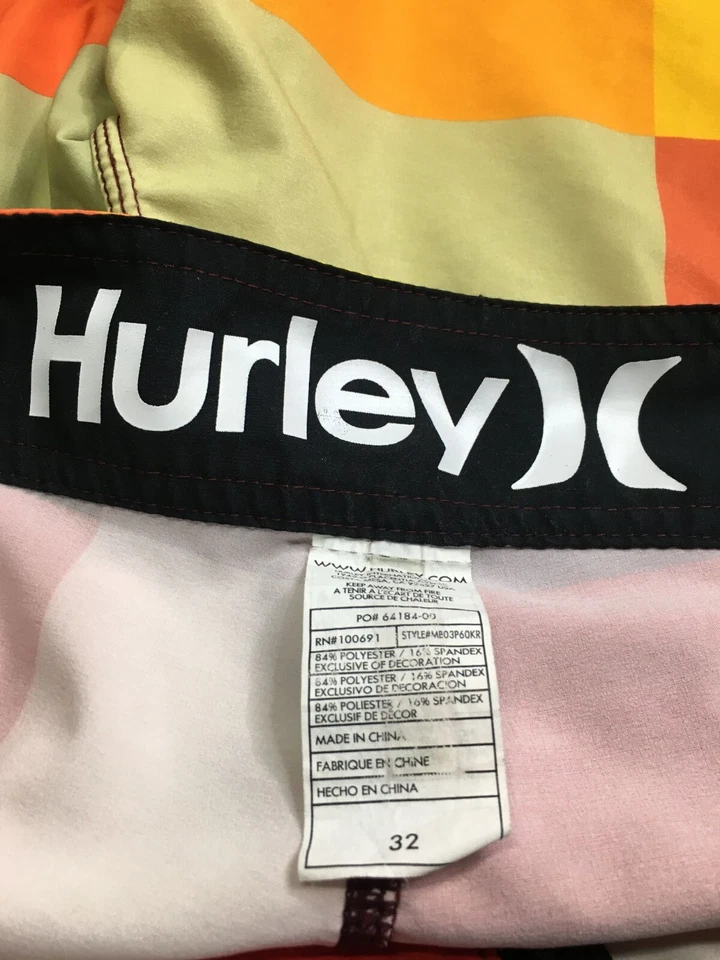 Pantalones cortos de baño Hurley con logotipo naranja patrón de bloques para hombre talla 32 Foto 3 de 4