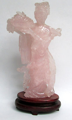 FABULOUS ASIAN CARVED ROSE QUARTZ   2,183 GRAM 13'' STATUETTE