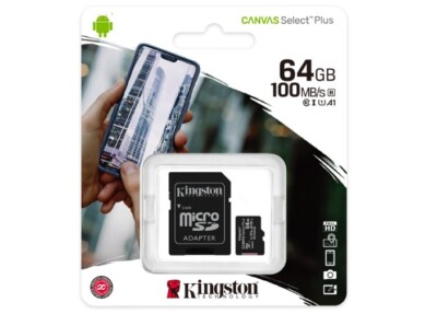 Kingston Micro-SD-Karte 64GB Speicherkarte mit Adapter 100 MB/s U1 UHS-I SDXC
