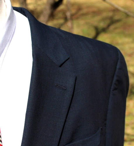 52L Long Jos A Bank Signature Gold Solid Navy Wool 2-Piece Suit 48x30 Pleated - Picture 9 of 13