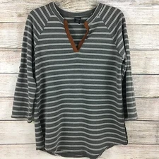 Ethereal by Paper Crane Tunic Top Tab Sleeves Side Slits Striped Grey Women's S