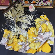 100  Mulberry Silk Wrap Shawl Square Flower Goldfish Printing Shawl 106 106cm