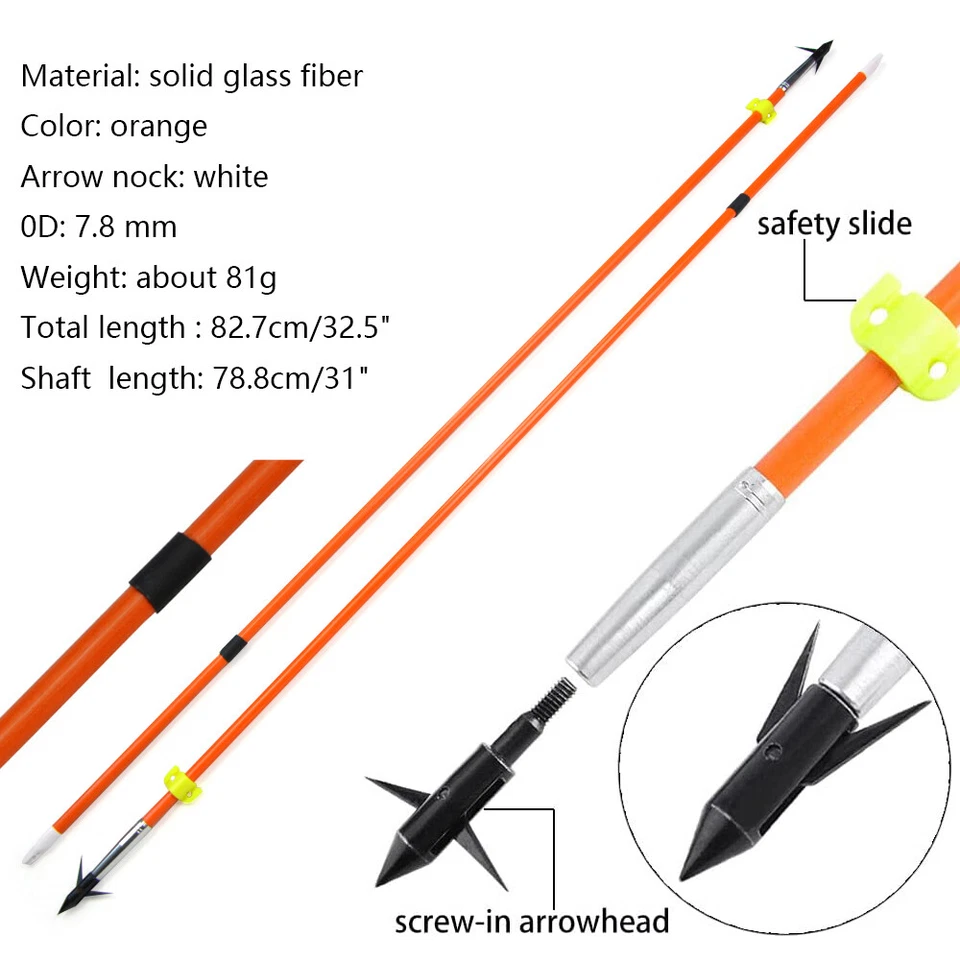 31" Bowfishing Arrows Solid Fiberglass Archery Bow Fishing Hunting Broadheads - Image 4 of 4