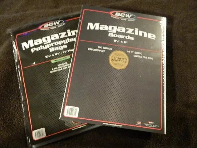 100 New BCW Magazine Resealable Bags And Boards - Acid Free - Archival Storage