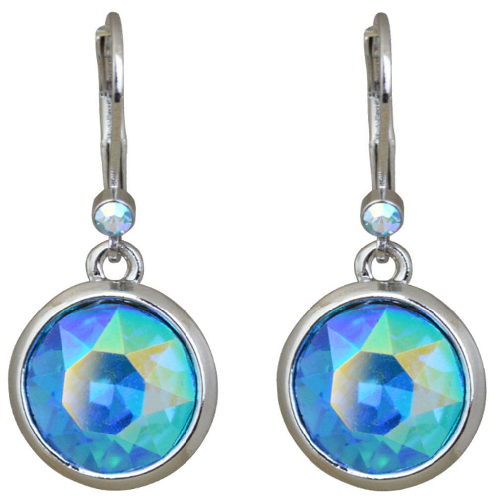 Kirks Folly Countess Crystal Leverback Earrings silvertone/aqua ab