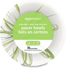 Amazon Basics Everyday Paper Bowls, 10 Oz, Disposable, 70 Count, White