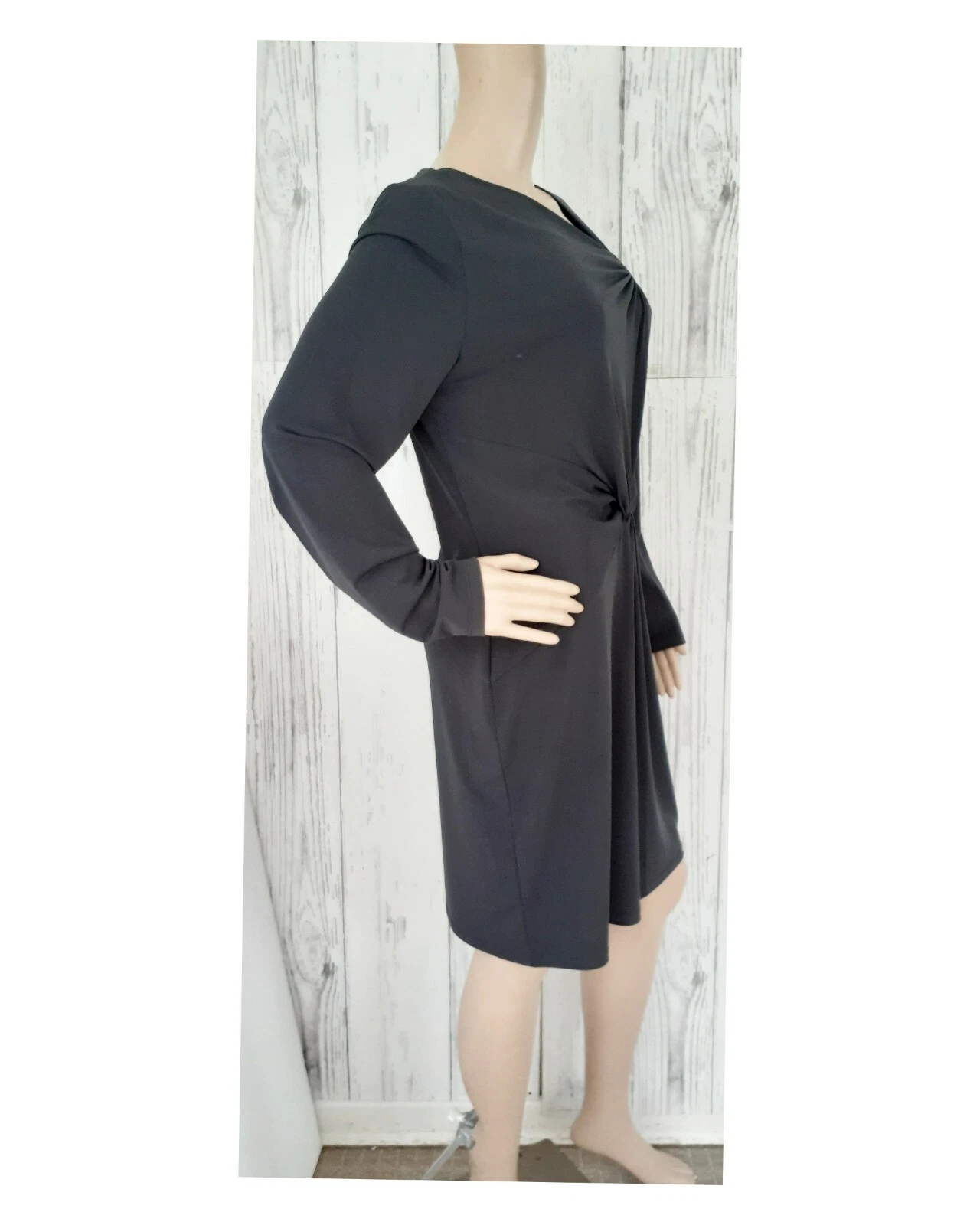 Abito Michael Kors grigio antracite manica lunga attorcigliato nodo O ring elasticizzato L $130