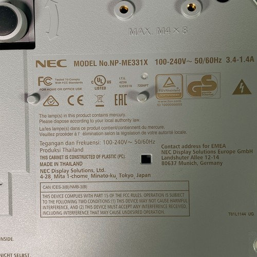 NEC ME331X Meeting Room Office 3LCD Projector 3300 Lumens with Crestron RoomView - Picture 8 of 9