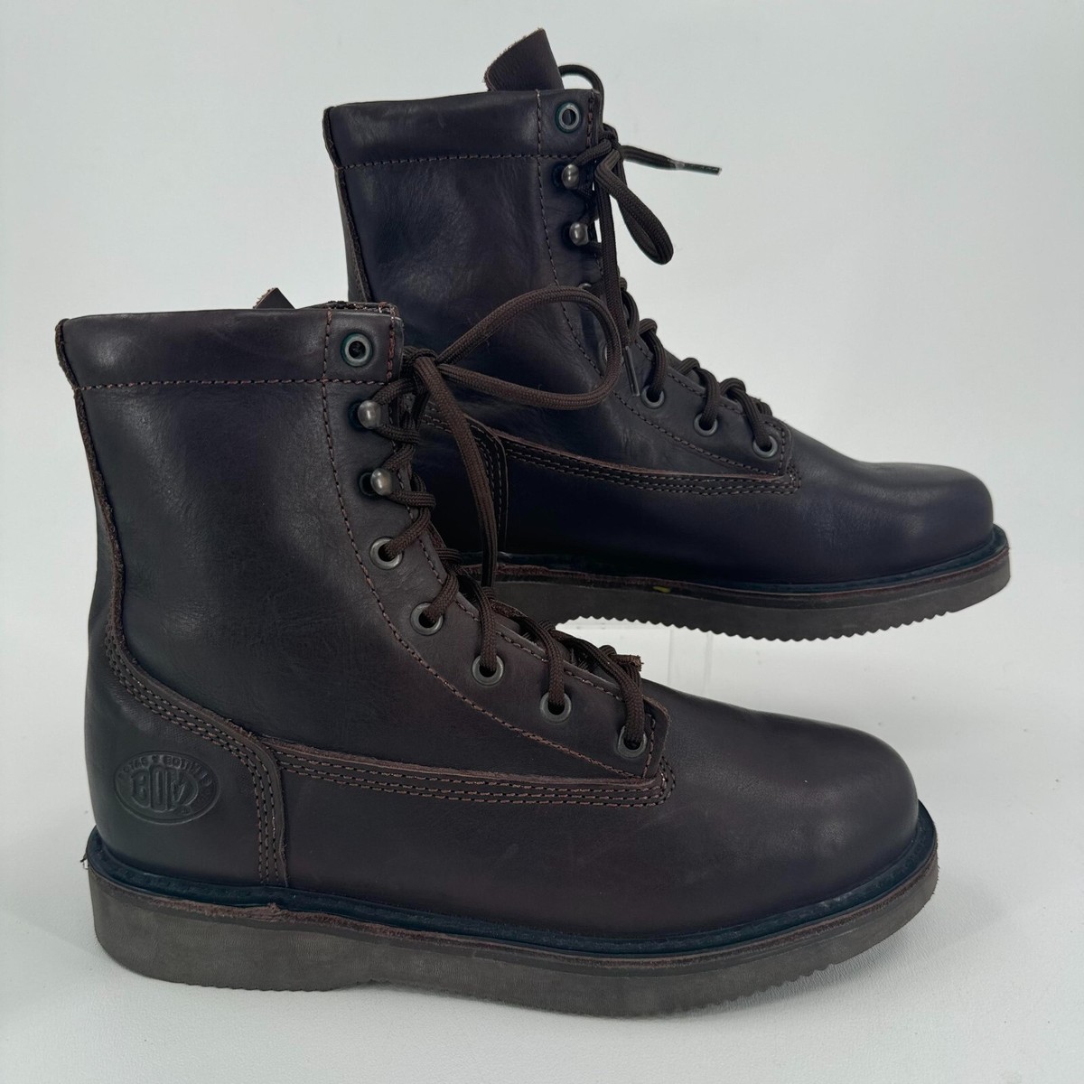 BOM MENS Brown Leather Lace Up Round Toe Shoes Boots SIZE 