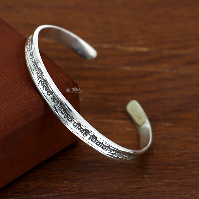 925 sterling silver handmade mantra 'Gayatri Mantra' solid  cuff kada 214