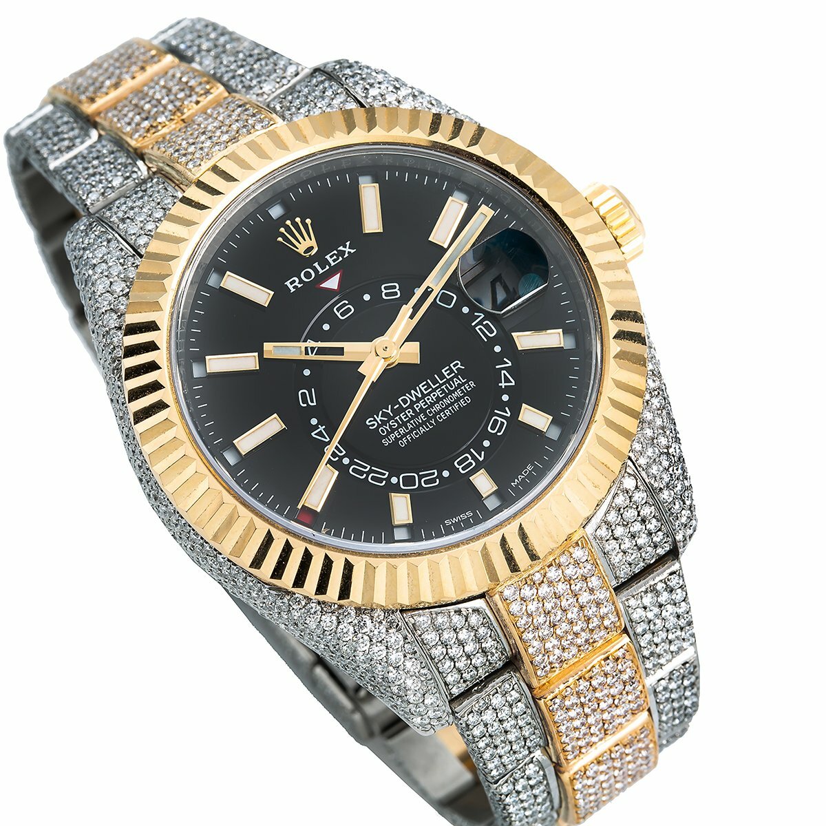 Rolex 42MM Sky Dweller Black Dial Two-Tone Oyster Fluted Fully Paved 326933 image 2
