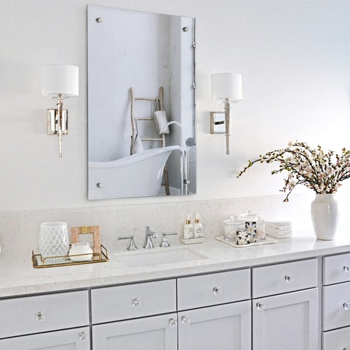 Frameless Unframed Bathroom Mirror with Pre Drilled Holes & Wall