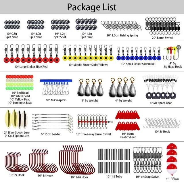 263pcs Fishing Accessories Kit Fishing Tackle Kit Swivels Hooks Split Shots - Image 3