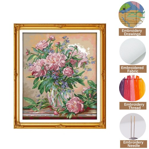 Stamped Cross Stitch Kits Bluebells Vase Flower Patterns Handmade Embroidery Set - Picture 2 of 12