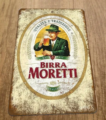 Vintage Look Birra Moretti Beer Ad 8x12 Metal Wall Sign