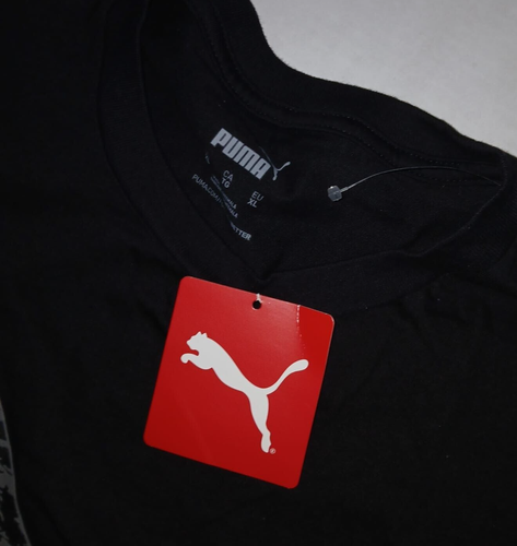 Puma Black Mens Size XL Grey Gray Graphic Logo Short Sleeve Tee T-Shirt - Picture 4 of 4