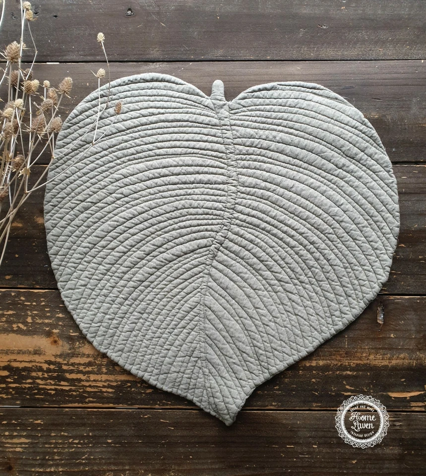 Platzdeckchen Tischset Platzset Blatt Untersetzer Baumwolle grau-beige Shabby 