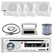 Pyle 1-DIN Bluetooth Marine CD Radio W/White Cover, 4x 3.5'' Mini Box Speakers