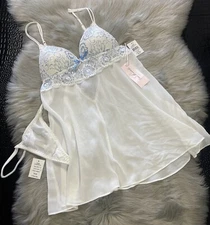 NWT LINEA DONATELLA Ivory Lingerie Set Small $58 Bridal Babydoll Chemise + Thong