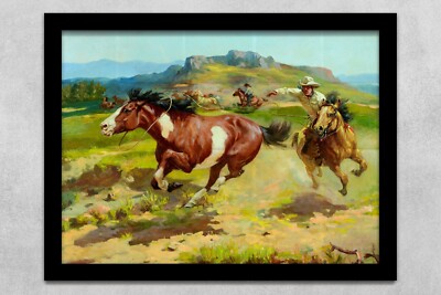 ready to hang ceramic tile mural backsplash.  western cowboy roping a horse.