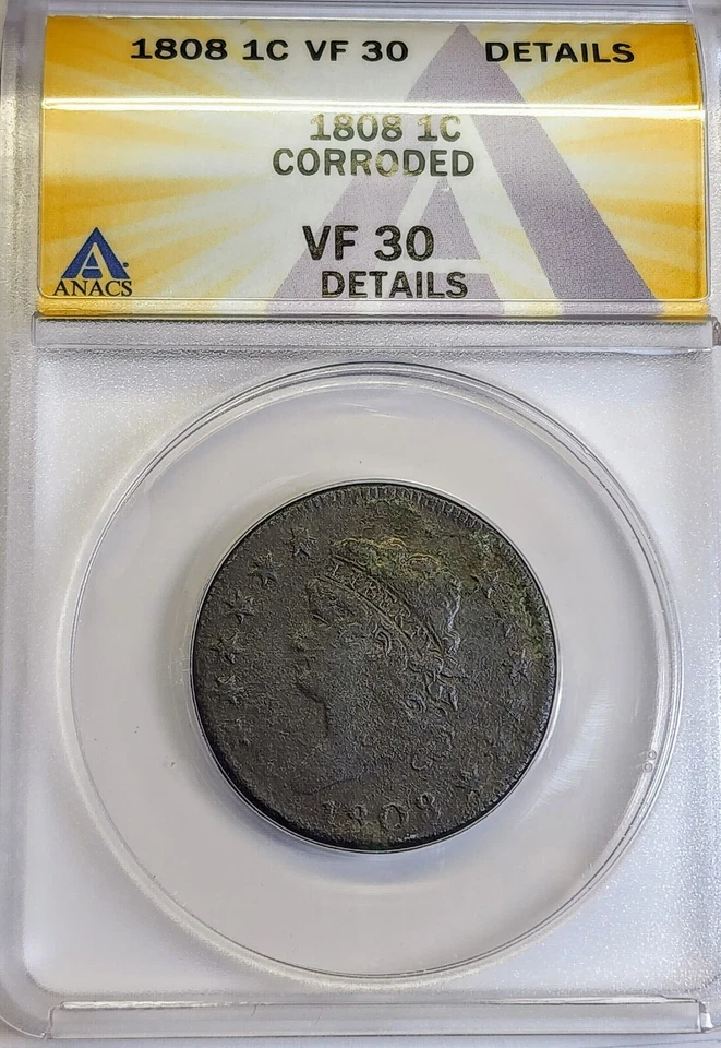 1808 Classic Head Large Cent - ANACS VF30 Details - Free Shipping! - Image 3 of 4