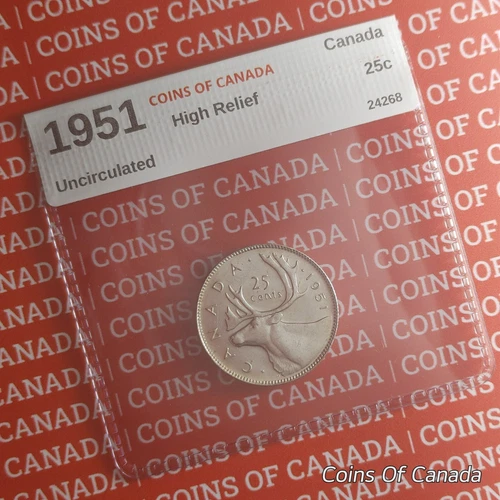 1951 Canada Silver 25 Cents Coin - High Relief - Uncirculated #coinsofcanada