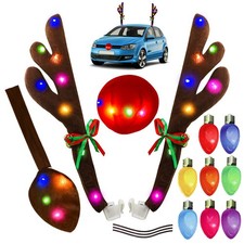 Reindeer Antlers for Cars, Christmas Reindeer Antlers Car Decoration Kit with...