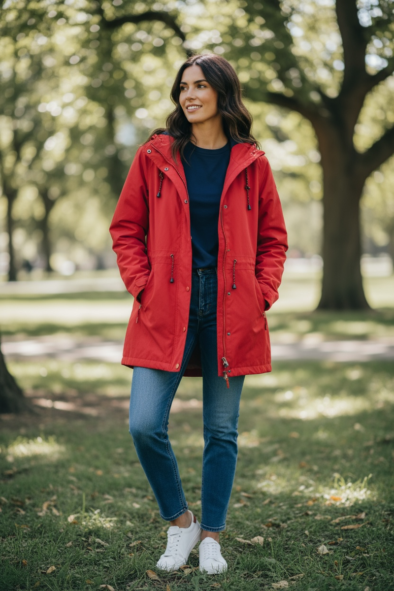 Lands End Squall Waterproof Coat Rain Jacket Parka Women XS Red