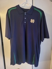 Men's Notre Dame Logo Short Sleeve Polo, Navy Blue Stripes, Size XL