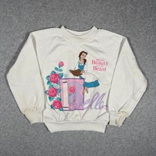 Vintage Beauty And The Beast Rose White Sweatshirt 90s USA Youth Medium 5-6