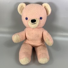 Vintage Chad Valley Teddy Bear 15in Pink Blue Eyes 1970s Hygienic Toys England