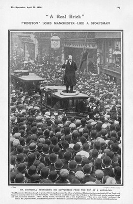 WINSTON CHURCHILL Rede nach der Niederlage Manchester Nachwahl antiker Druck 1908