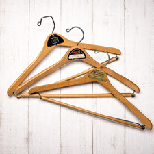 Lot of 3 1950s-60s Vintage Wood Hangers Advertising Clothes Suit Hangers Lot 4