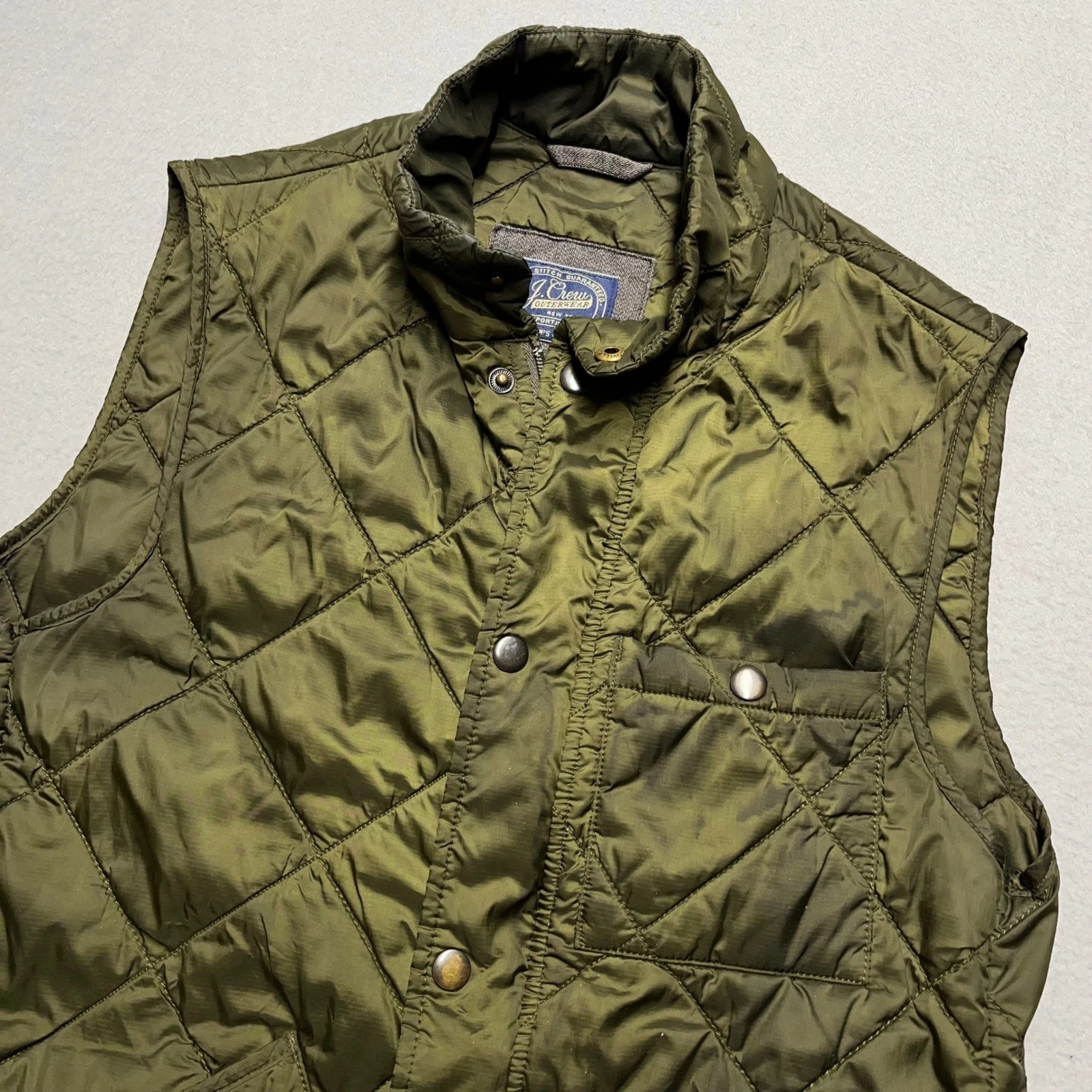 VTG J.Crew Quilted Puffer Vest Olive Green Primaloft Insulated Gorg core Small