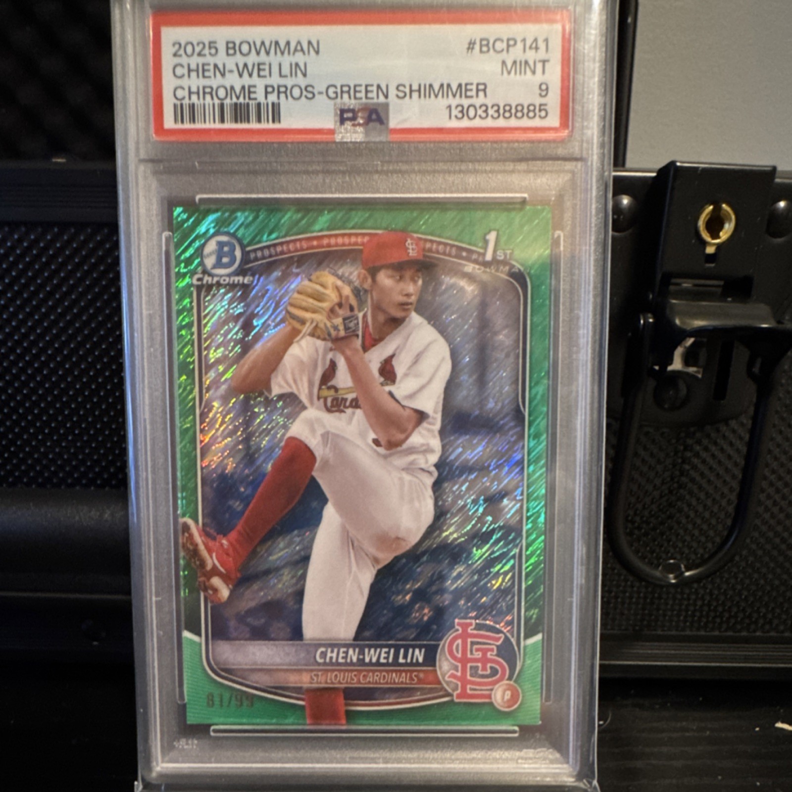 2025 Bowman Chrome Prospects Chen-Wei Lin #BCP-141 Green Shimmer PSA 9 /99