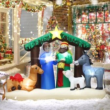 6.5-Foot Religious Inflatable Nativity Scene Outdoor Decor,Blow up Jesus Nati...