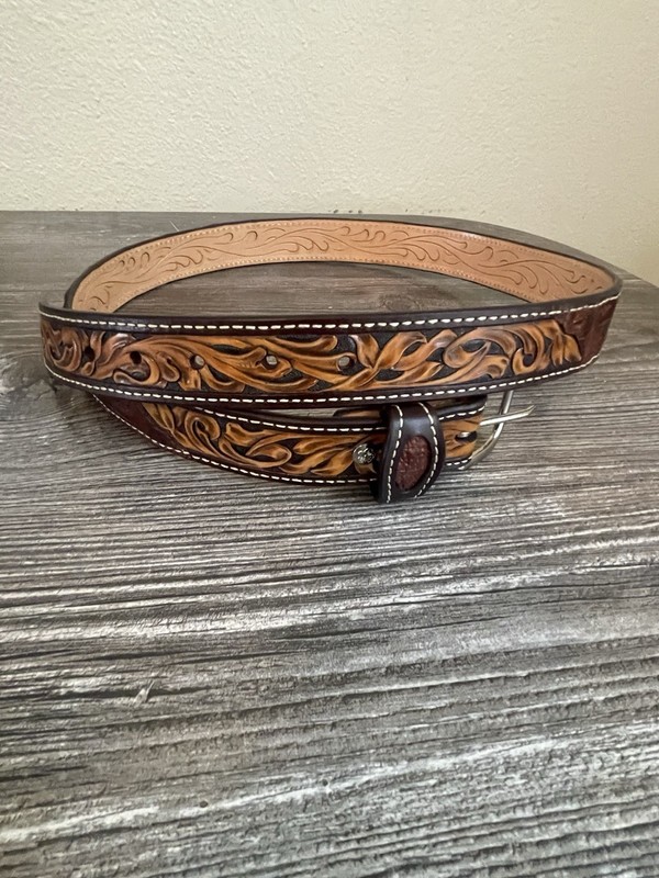 Hand Made Hand Tooled Leather Belt With Real Alligator 38” Center Hole