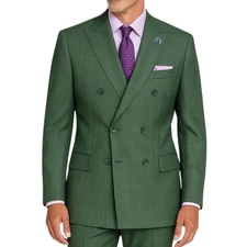 VINCI Men's Forest Glen Plaid Double-Breasted Reg-Fit Suit w/ Adj Waist - NEW