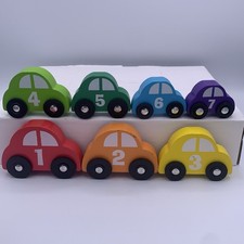Melissa  Doug Wooden Number Cars Complete Set 1-7 Rainbow Colors Numbers Play