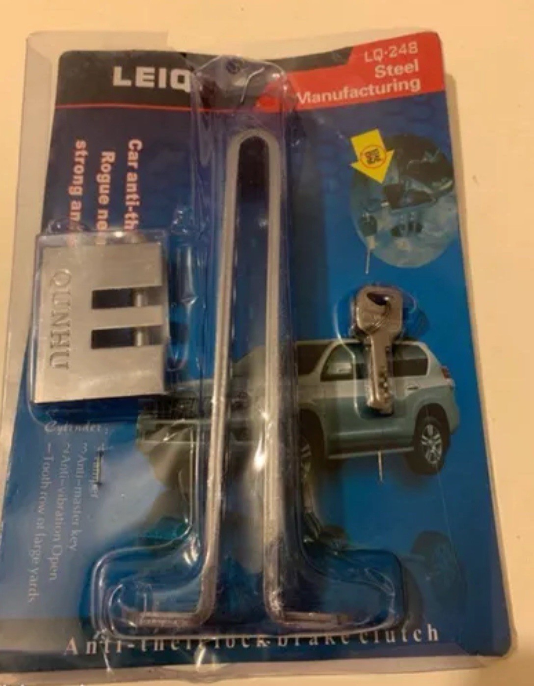 Antivol de voiture mécanique universel en acier trempé haute sécurité jaune