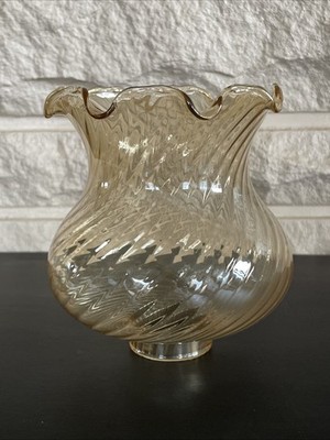 Vintage 1-1/2  Fitter Yellow Amber Swirl Glass Candle Oil Or Electric Lamp Shade